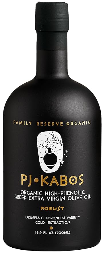 2024 Gold Award Winner Very High Phenolic (600+mg/kg) USDA Organic Greek Extra Virgin Olive Oil Robust Intensity Kosher Greece Cold Extracted 16.9 oz Bottle PJ KABOS “Family Reserve Organic -