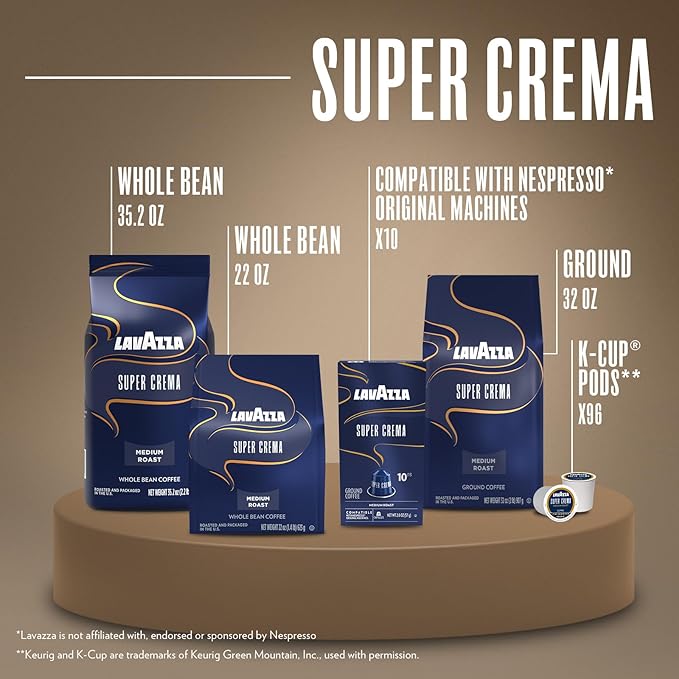 Lavazza Super Crema Aluminum Capsules Compatible with Nespresso* Original Machines Medium Roast Arabica and Robusta Blend (60 Capsules)