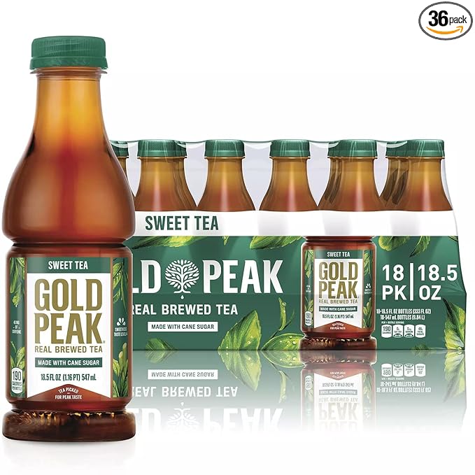 Gourmet Kitchn Gold Peak Naturally Sweet Real Brewed Tea Picked for Peak Taste Made with Cane Sugar -(18.5oz / 18pk per Box) Total 36 Bottles