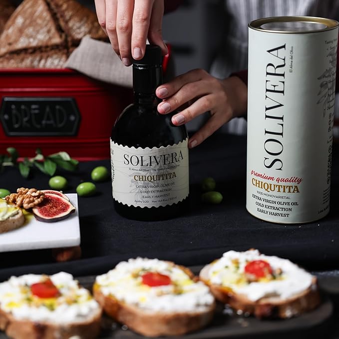 Solivera Chiquitita Extra Virgin Olive Oil Cold Pressed Smooth &amp Subtle Flavor 300+ High Polyphenols Single-Origin Hand Picked Gourmet Organic Olive Oil – 16.8 fl. oz. (Chiquitita)