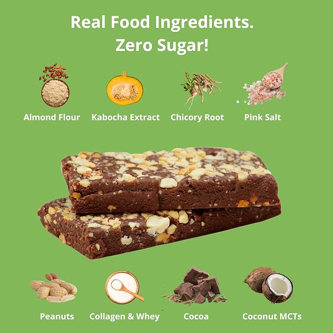 BochaSweet Keto Protein Bar Chocolate Peanut Butter BochaBar 21g Grass Fed Collagen Low Carb Keto-Friendly Gluten Free 12 Count