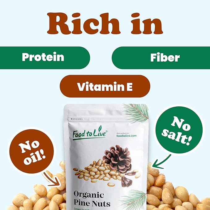 Food to Live Organic Dry Roasted Pine Nuts 4 Pounds – Naturally Tasty and Crunchy Nutritious and Delicious Perfect for Cooking Baking and Snacking Non-GMO Vegan Kosher Bulk