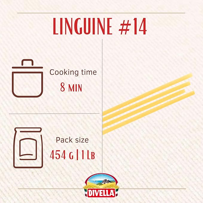 Divella Linguine Pasta #14 16 oz. (Pack of 8) - Authentic Italian Pasta Made with Durum Wheat Semolina Perfect ‘Al Dente’ Texture for Every Dish