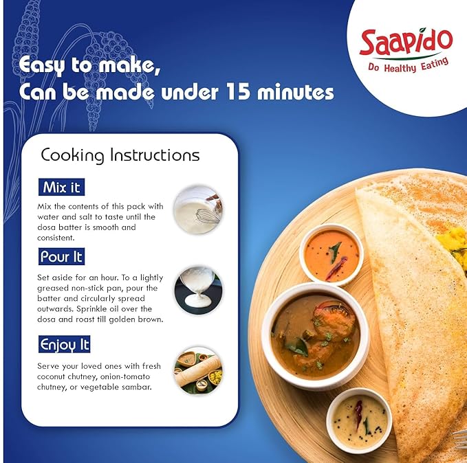 SAAPIDO Barnyard Millet Dosa Mix (Dosa Batter) Natural and Healthy Food Instant Millets Breakfast Mix- Rich in Protein &amp High Fiber (1.1 lbs)
