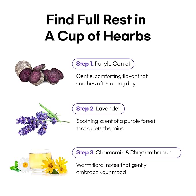 Odada Purple Moon Tea - Lavender Chamomile &amp Korean Purple Carrot Calming Herbal Blend for Nighttime Relaxation Antioxidant-Rich Caffeine-Free 24 Tea Bags