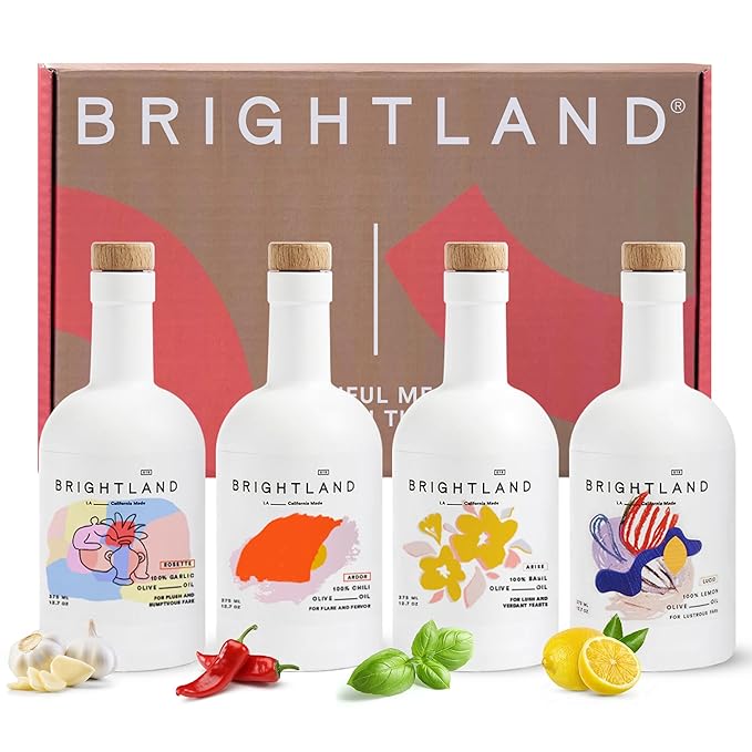 Brightland Infused Olive Oils The Artist Capsule - Cold-Pressed Made with Early-Harvest Frantoio and Arbosana Olives - High Polyphenol &amp Infused Olive Oil - 12.7 Fl Oz (Pack of 4)