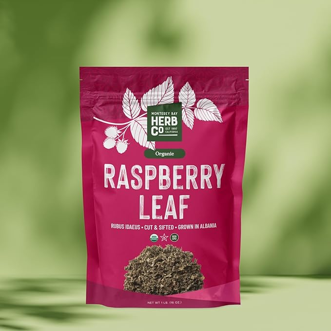 Certified Organic Raspberry Leaf Cut &amp Sifted by Herb Co 100% Natural for Herbal Tea &amp Skincare Kosher 1/4 lb
