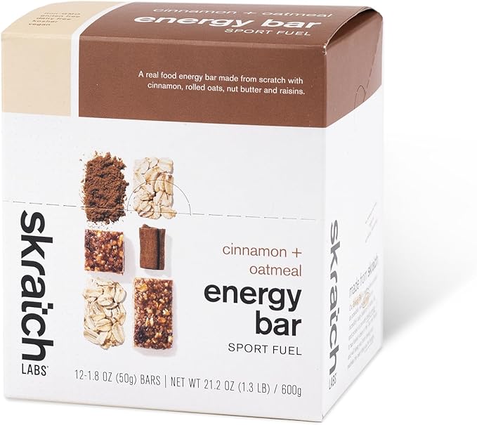 Skratch Labs Energy Bar | Cinnamon + Oatmeal (12 Pack) | Plant Based Healthy Snack | Low Sugar - 5g Protein | Non-GMO Gluten Free Soy Free Vegan Kosher