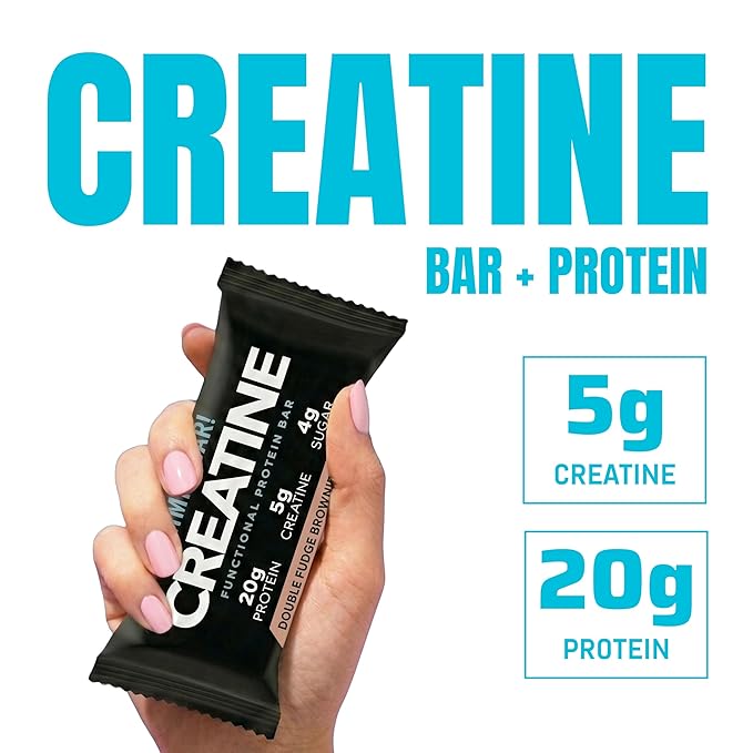 (NEW) JiMMYBAR! Creatine Protein Bar - 5g of Creatine Monohydrate + 20g Protein - High Protein Snack - Supports Muscle Growth Strength &amp Recovery - Real Food Energy Bar for Athletes | Double Fudg
