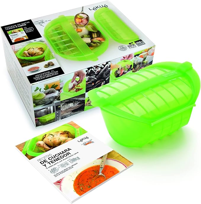 Lekue Kit Deep Steam Case + Recipes Book (Spanish) Green XL