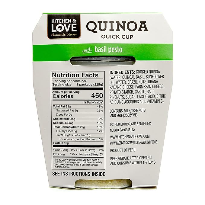 Kitchen &amp Love Basil Pesto Quinoa Quick Meal 6-Pack | Gluten-Free Ready-to-Eat No Refrigeration Required