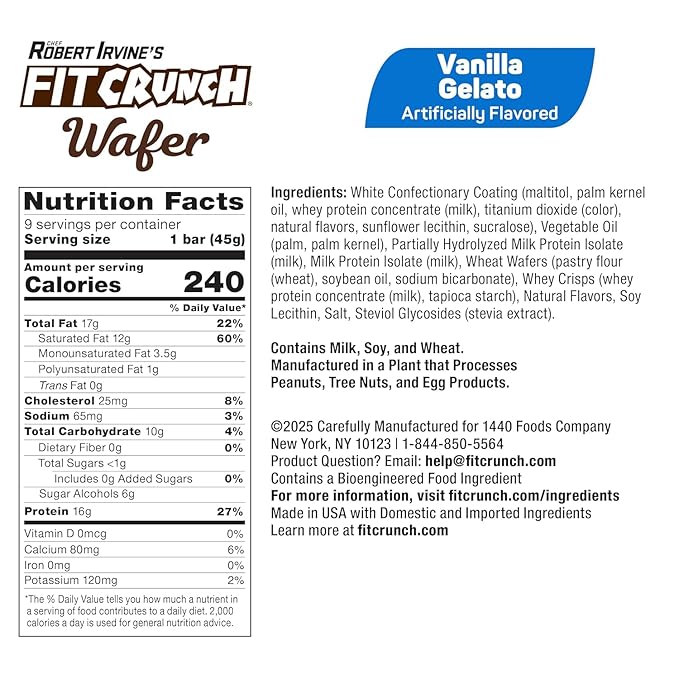 FITCRUNCH Wafer Protein Bars 16g of Protein &amp 1-3g of Sugar (9 Bars Variety Pack)