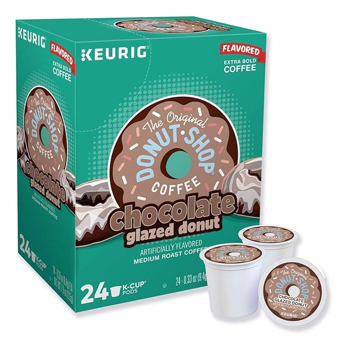 Donut House Collection Chocolate Glazed Donut Single-Serve Keurig K-Cup Pods Flavored Light Roast Coffee 24 Count