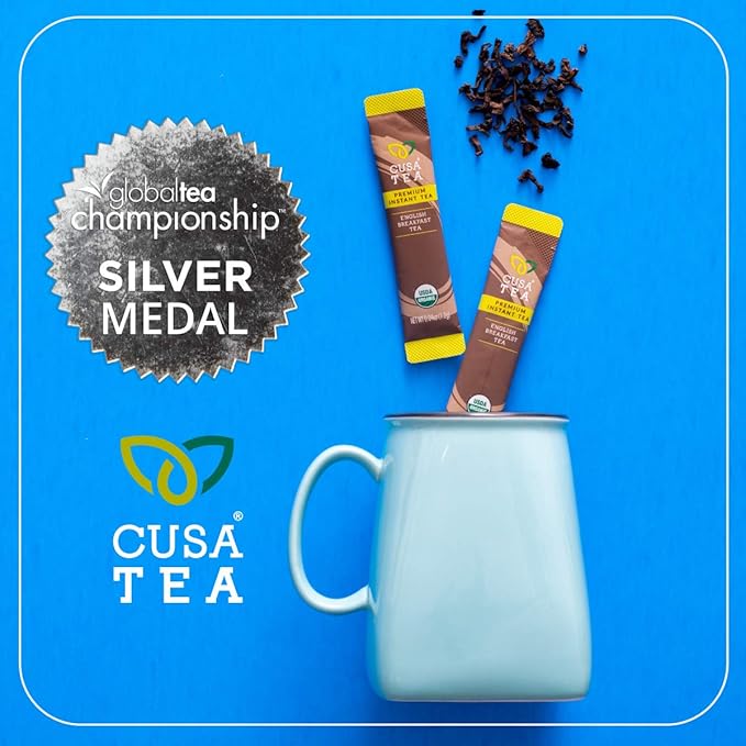 Cusa Tea &amp Coffee | Premium Instant English Breakfast Tea With Real Fruit &amp Spices | Organic Leaves Drink Mix Packets | Hot or Iced Tea (30 Single Servings)