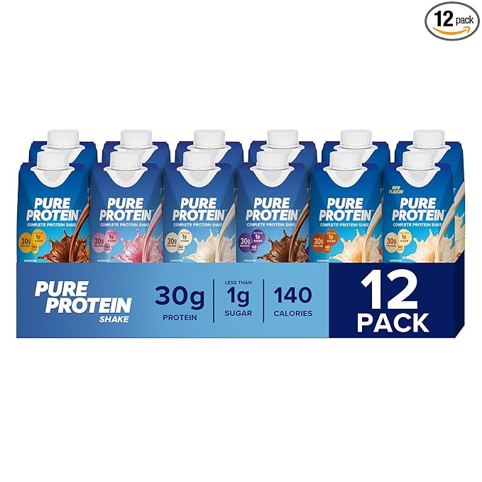 Pure Protein Protein Shake 30g Complete Protein Ready to Drink and Keto-Friendly Vitamins A C D and E plus Zinc to Support Immune Health 11oz Bottles 12 Pack Variety Pack
