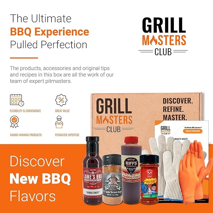 Grill Masters Club Pulled Perfection BBQ Box | Premium BBQ Spices Sauces and Seasoning for the Ultimate Grill Master | Essential for Cooking Grilling and Smoking | Perfect Grill Gift for Men &amp