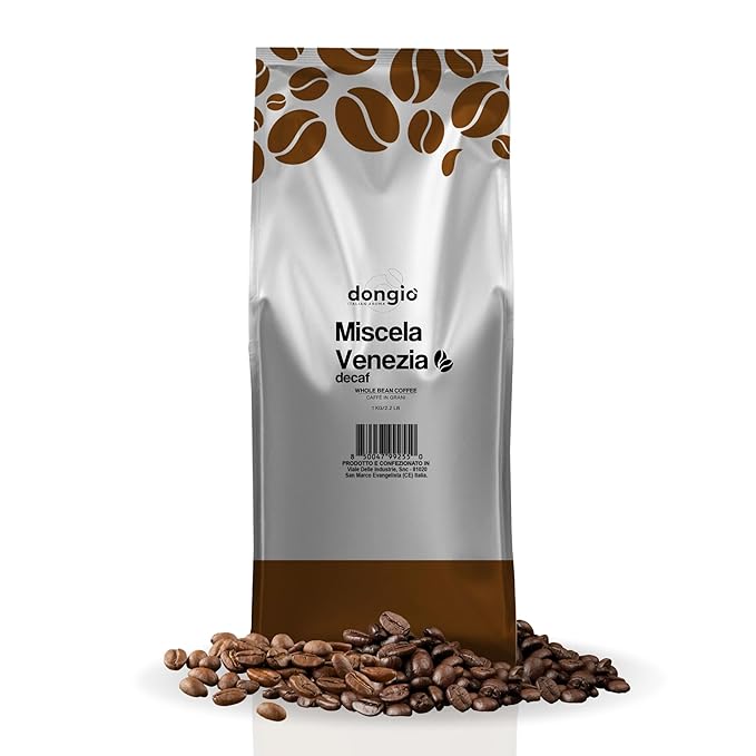 Dongiò Caffè Venezia Blend (Decaf) – Whole Bean Coffee 2.2 lbs (352 Oz) Medium-Dark Roast CO₂ Naturally Decaffeinated Italian Espresso Blend with Notes of Cocoa and Spices