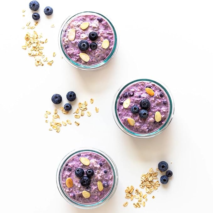 Mushroom Overnight Oats (6 Pack) Superfood Lions Mane Mushroom Chia &amp Flax Seed - Organic Protein Oatmeal - High Fiber Vegan Gluten Free Low Sugar - Easy Prep Plant Protein - Blueberry