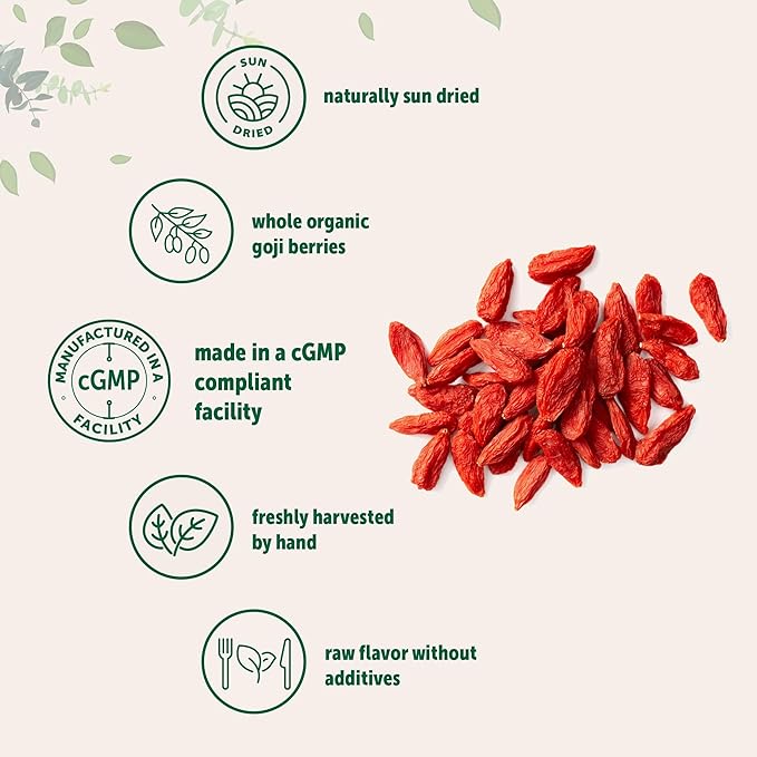 Micro Ingredients Organic Goji Berries 1lb (16oz) | Large Whole Sun-Dried Berries | Raw Superfood Wolfberries | Natural Flavor for Trail Mix Juice &amp Tea | Sulfate Free Vegan Friendly Non-GMO