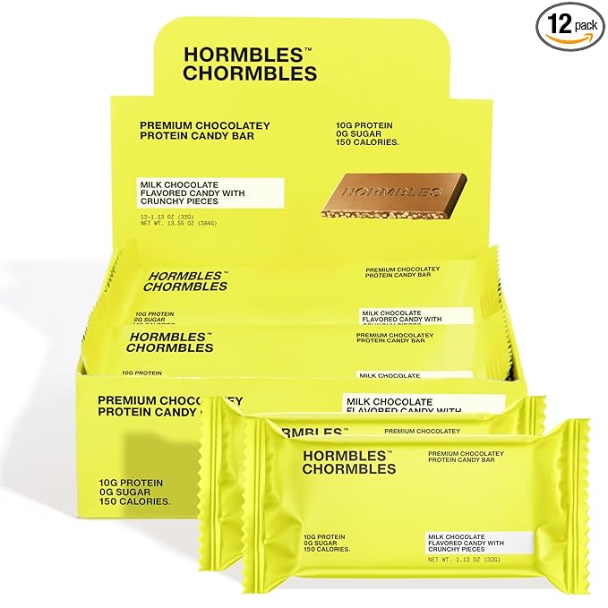 Hormbles Chormbles Protein Candy Bars Classic Milk 10g Protein 0g Sugar 150 Calories Milk Chocolate Candy With Crunchy Pieces Sugar Free Snacks or Dessert 1.13 Oz 12 Pack