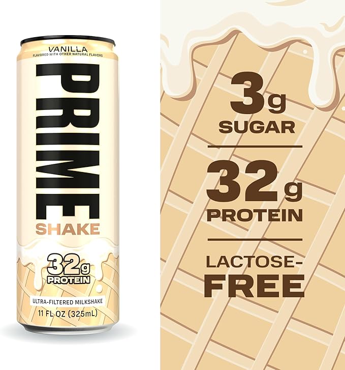 PRIME Shakes Vanilla 32g Protein Shake for Muscle Support &amp Recovery Ultra-Filtered Milk Lactose Free Low Sugar Low Calorie Ready to Drink 11 fl oz 12 Pack