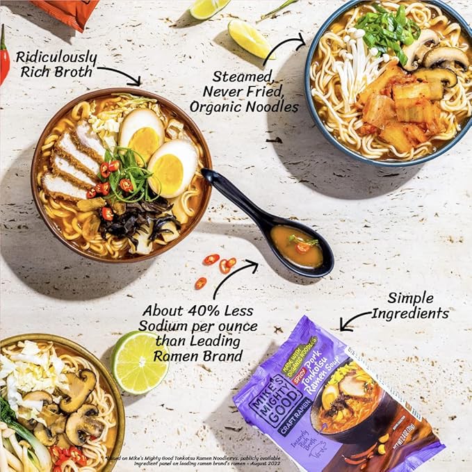 Mike's Mighty Good Craft Ramen Spicy Pork Tonkotsu Ramen Soup 2.4 Ounce (Pack of 7)