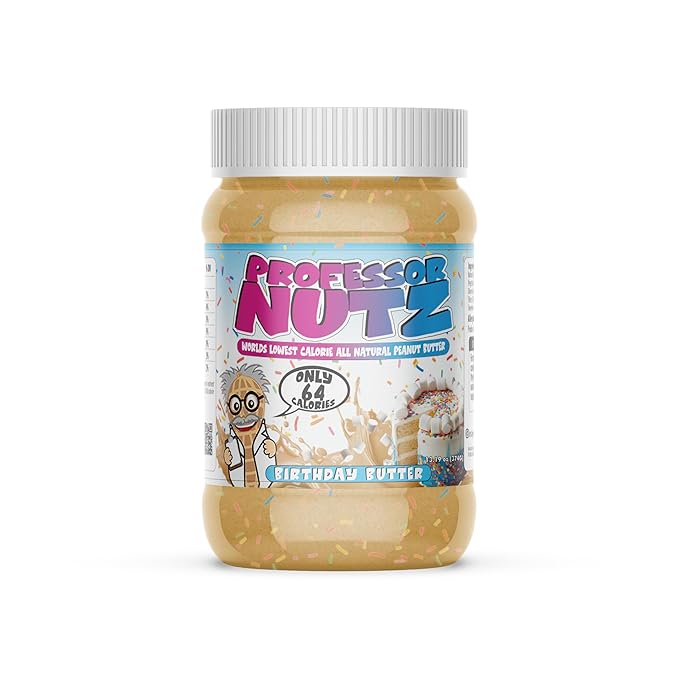 Professor Nutz Organic Peanut Butter- Low Calorie Nut Butter Natural Peanut Butter Natural Fiber Healthy Peanuts Great source of Protein 30 Essential Vitamins (12.41 Ounce Birthday Butter)