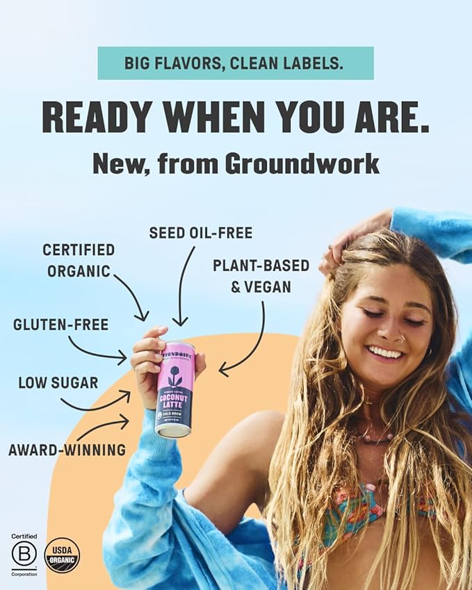 Groundwork Organic Coffee - Almond Cold Brew Latte - 8 Fl Oz Cans (12 Pack)