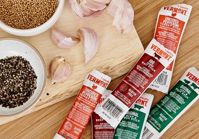 Vermont Smoke &amp Cure BBQ Beef Sticks - Healthy Protein Meat Snacks with BBQ Flavor - On the Go Healthier Snack for Adults &amp Kids - Portable Meat Snack- 3 oz pack of 8