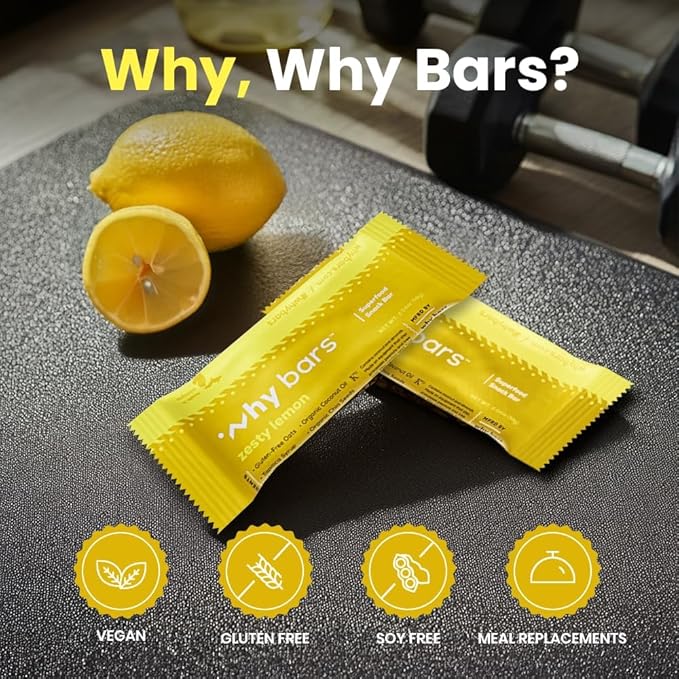 Why Bars Superfood Protein Bars 2.04 Ounce Bars - Protein Bar Superfood Gluten Free Non GMO Organic Vegan Simple Ingredients (Zesty Lemon)