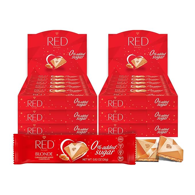 RED Delight®™ Blonde Caramelized White Chocolate 12 Count Box of Grab N Go Travel Size Bars (0.92 Ounces Each) (6 Boxes - Total of 72 Bars)