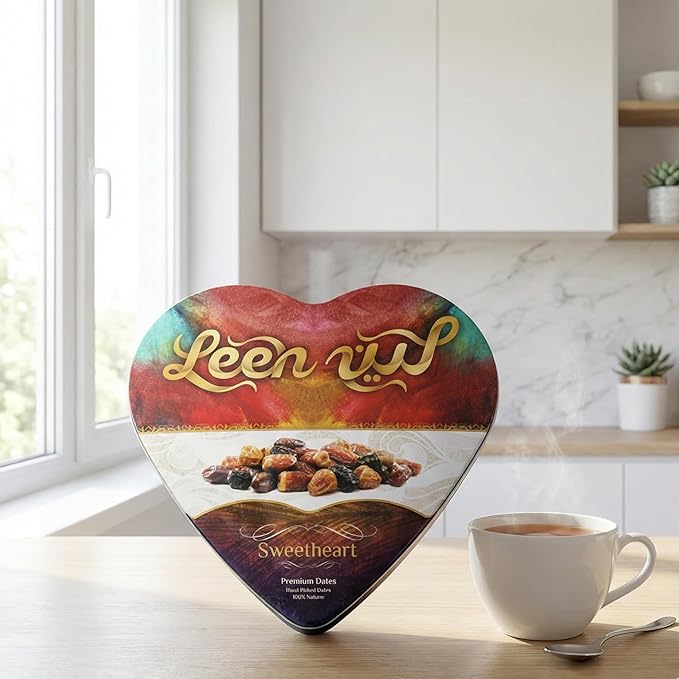 LEEN Premium Mixed Dates from Madinah Saudi Arabia – Ajwa Safawi Sagaie Khodhri &amp Mabroom | Gift Heart Tin Box | Assorted Dates | Natural &amp Fresh | 200g