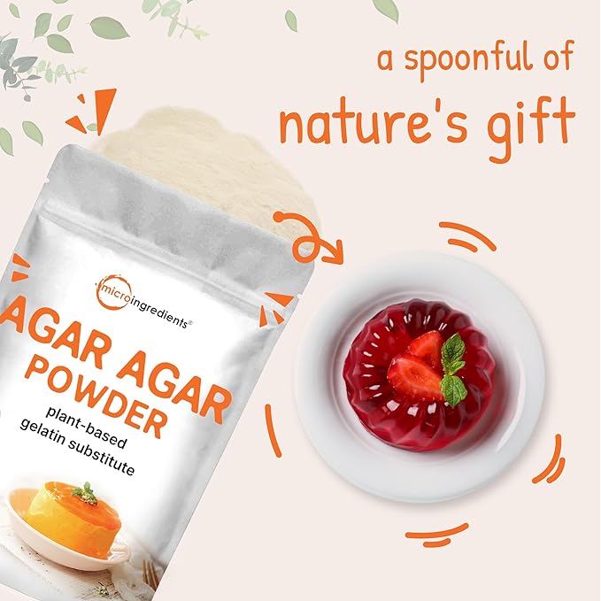 Agar Agar Powder 1lb (16oz) | Planted-Based Source from Red Algae | Unflavored Thickening Agent for Cooking &amp Baking | Vegan Substitute for Beef Gelatin | Non-GMO Vegan Friendly
