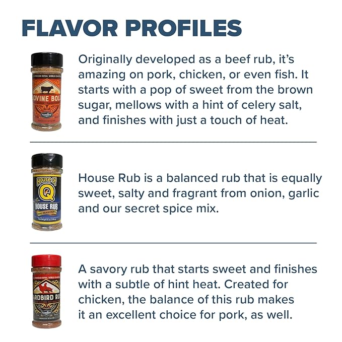 Plowboys and House of Q BBQ Rub Pack Gift Set Yardbird House of Q House Rub Bovine Bold Versatile Steak Pork Chicken Beef Veggies Seasoning Ideal for BBQ Fans 3 Pack 5 to 6oz Each Pinnacle Merc
