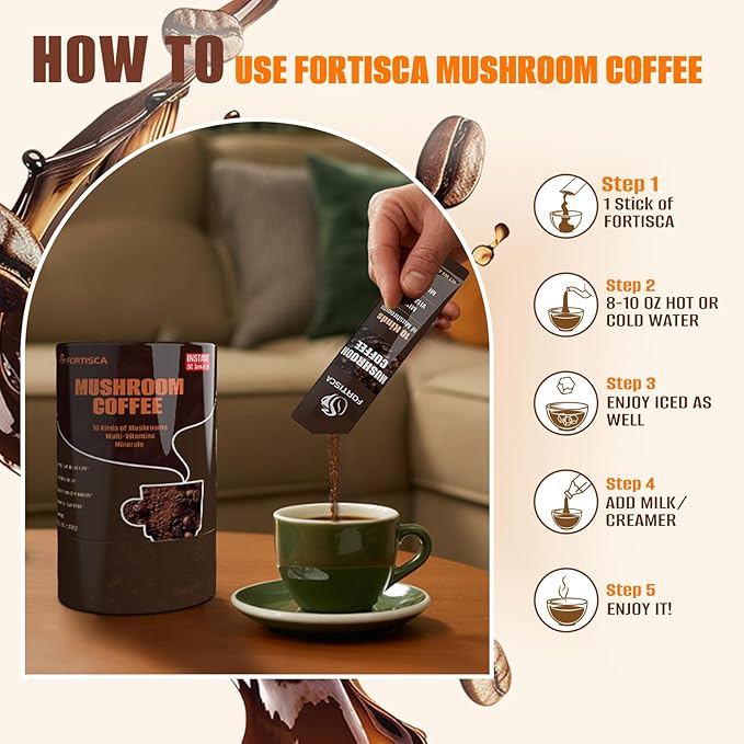 10-in-1 Mushroom CoffeeInstant Coffee with Lion’s Mane Cordyceps &amp Turkey Tail plus Ashwagandha Magnesium &amp MultivitaminsMixed With Arabica Instant Boosting Coffee for Balanced Energy &am