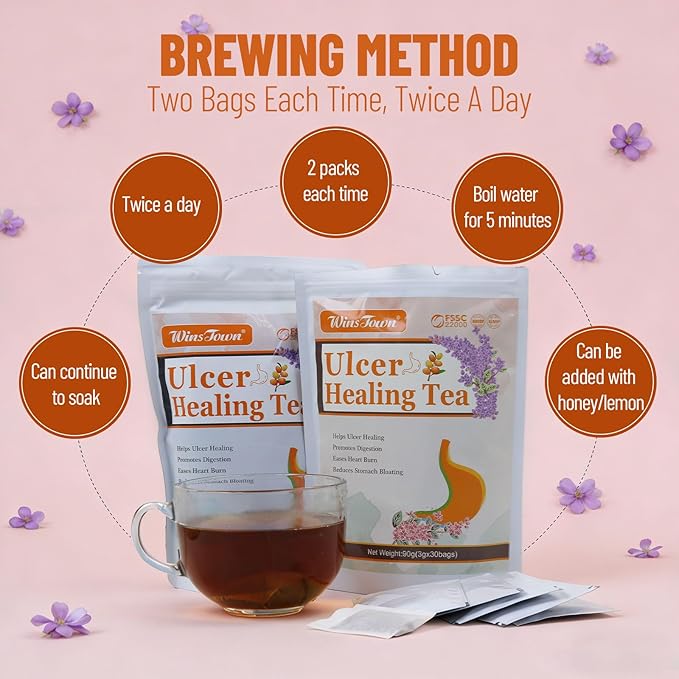 Wins Town Ulcer Healing Tea Relief Gastritis and Stomachache Support Daily Stomach Nourishing 30 Tea Bags