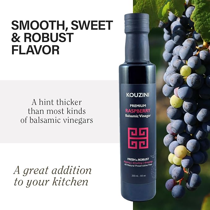 Kouzini Ultra Premium Raspberry Balsamic Vinegar Aged Balsamic Vinegars from Modena Italy Premium Smooth &amp Full-Bodied Flavor 250ml Bottle