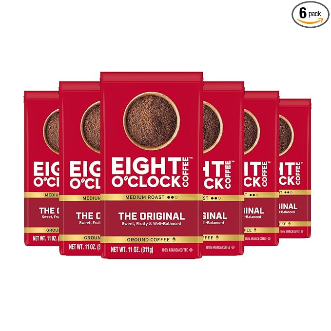 Eight O'Clock Coffee The Original Medium Roast Ground Coffee 100% Arabica Sweet Fruity Well Balanced 11.5 Ounce (Pack of 6)
