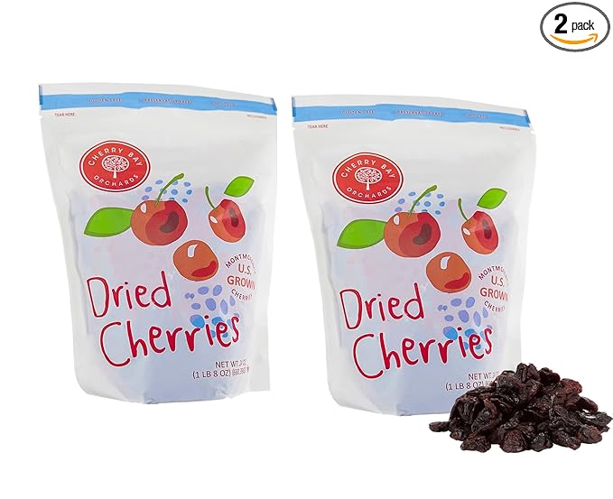 Cherry Bay Orchards - Dried Montmorency Tart Cherries - Pack of Two 24oz Bags (Total 48oz 3LB) - 100% Domestic Natural Kosher Certified Gluten-Free and GMO Free - Packed in a Resealable Pouch