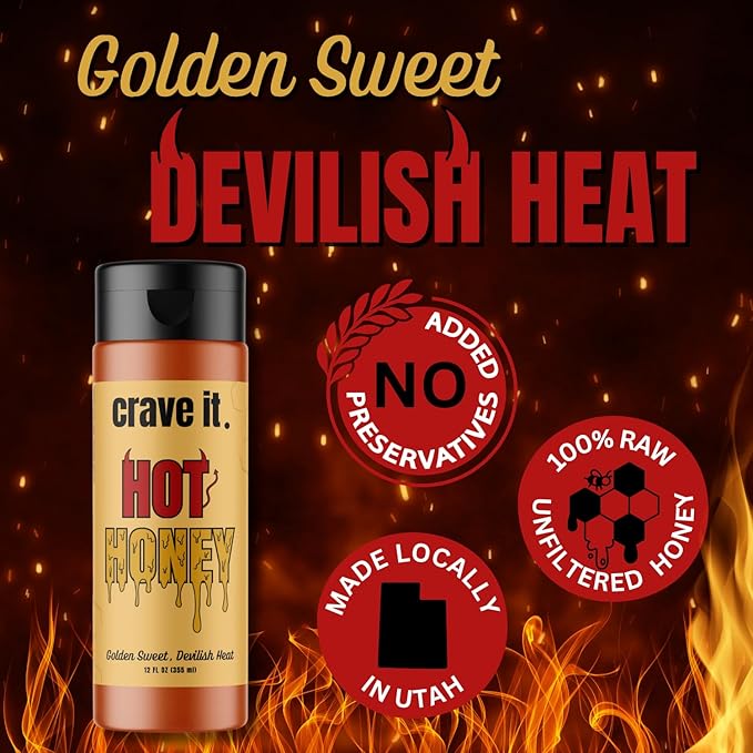 Crave It Hot Honey - Made with Raw &amp Pure Honey - Infused with Chile Peppers - 12oz - 6 Pack