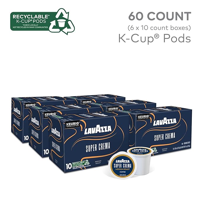 Lavazza Super Crema Single Serve Keurig K-Cup Pods Medium Espresso Roast Coffee 60 Count (6 Packs of 10)