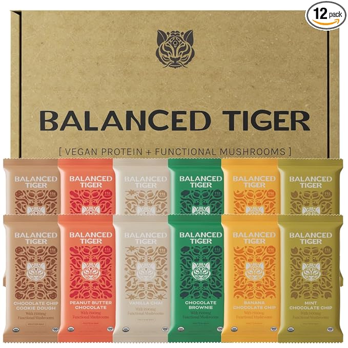 Functional Mushroom Vegan Protein Bars | Made in USA | Full Dose Lions Mane Shitake Reishi &amp Maitake Bars | Plant Protein Bars w/Adaptogens &amp Superfoods | 12 Bars Variety Box