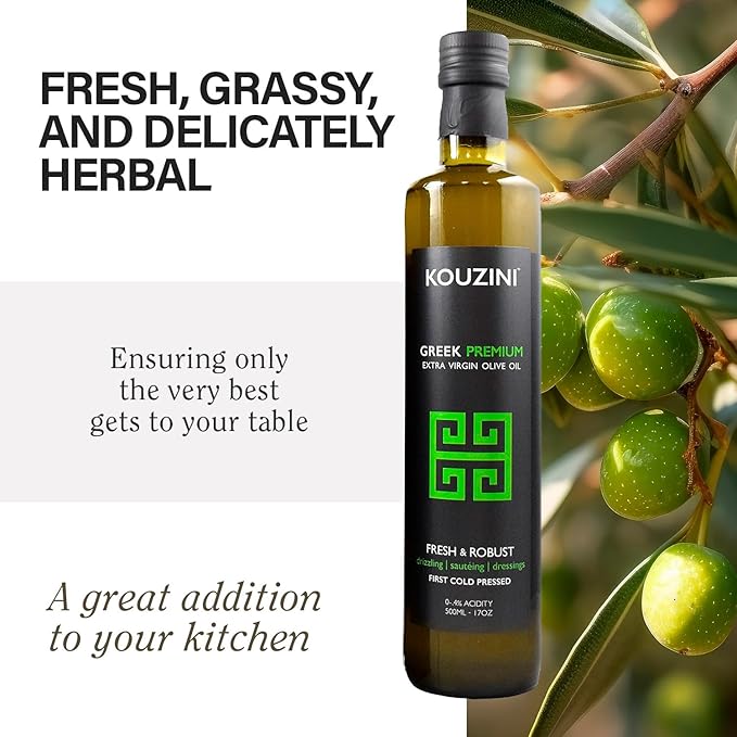 Kouzini Triple Olive Oil Bundle Premium Greek Organic and Raw Unfiltered Extra Virgin Olive Oil For Kitchen Grill Salad Dressings 500ml Bottles