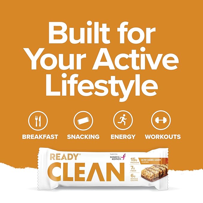 Ready® Protein Bars - High-Protein Snack with 15g Whey Protein All-Natural Ingredients Supports Lean Muscle and Recovery - Salted Caramel Cashew Bundle (15 Pack)