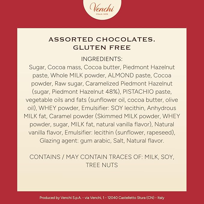 Venchi Medium Christmas Hatbox Gift with Assorted Chocolates with “Piedmont Hazelnut” Limited Edition 9.70 oz Gluten-Free Gift Idea
