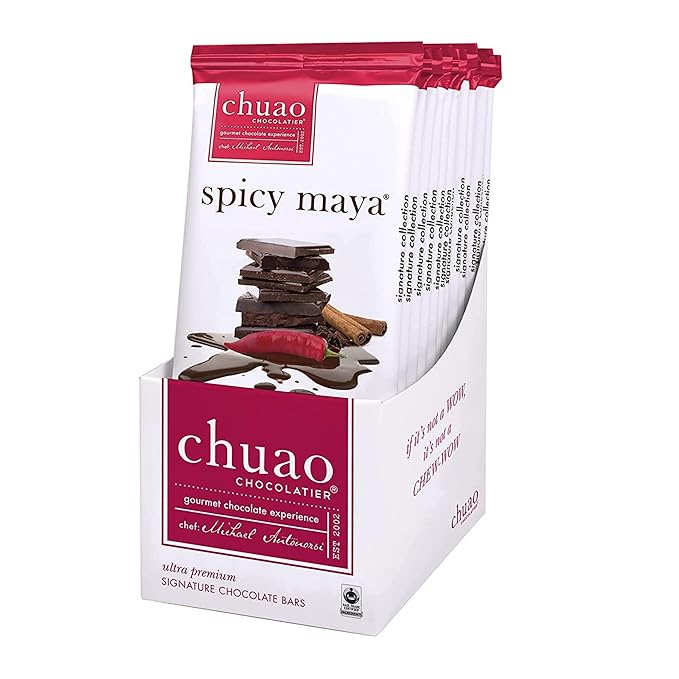 Chuao Chocolatier Spicy Maya Gourmet Dark Chocolate Bars | Cinnamon Cayenne No Preservatives | For Gift Baskets Christmas Valentines Birthday Care Package | 12 Pack