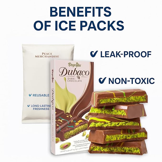 Beyoglu 200g Dubaco Pistachio Kataifi Milk Chocolate Bar – Luxury Dubai Chocolate – Ships in Cold with Peace Merchandise Thermal Bubble Mailer with Non-Melting Ice-Brix – Gourmet Snack Made in Turkiye