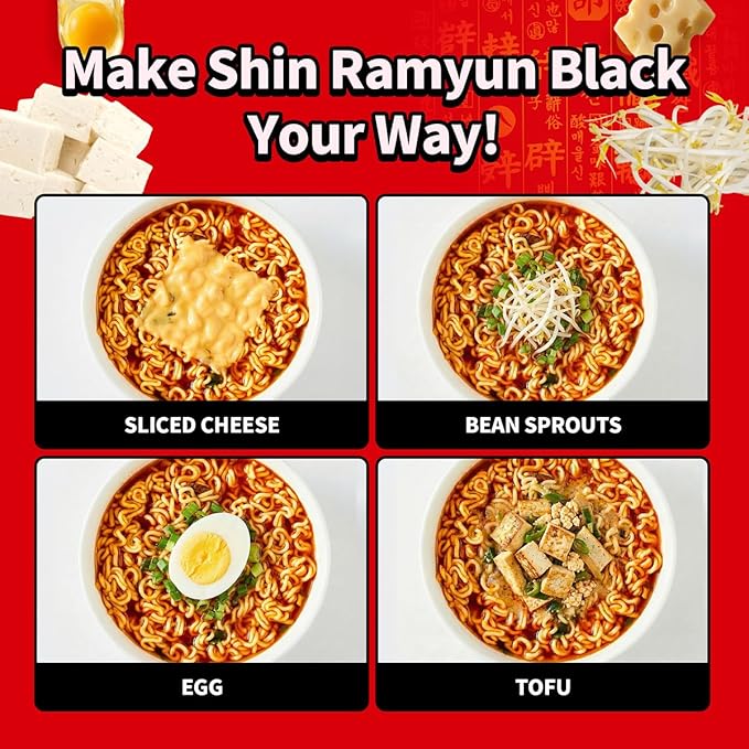 Nongshim Shin Ramyun Black Noodles Spicy Korean Signature Instant Ramyun Rich Beef Bone Broth Pantry Essential Korean Noodles Quick and Easy 4.58 oz (Pack of 16)