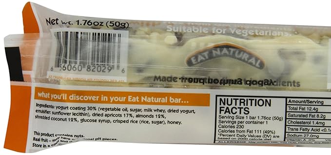 Eat Natural Almond &amp Apricot Bar with Yogurt Coating1.76 Ounce Bar 12-Count Box