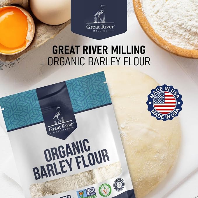 Great River Milling Organic Barley Flour | Unbleached Unbromated Non-GMO Kosher | High Fiber Nutty Flavor Perfect for Breads Pancakes &amp More | 5 Lb